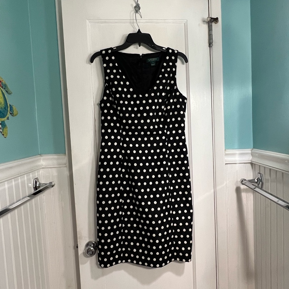 Lauren by Ralph Lauren black with polka dots sheath dress